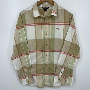 Rocawear Long Sleeve Button Shirt Men's L Beige Plaid Print Vtg Y2K Cotton Blend